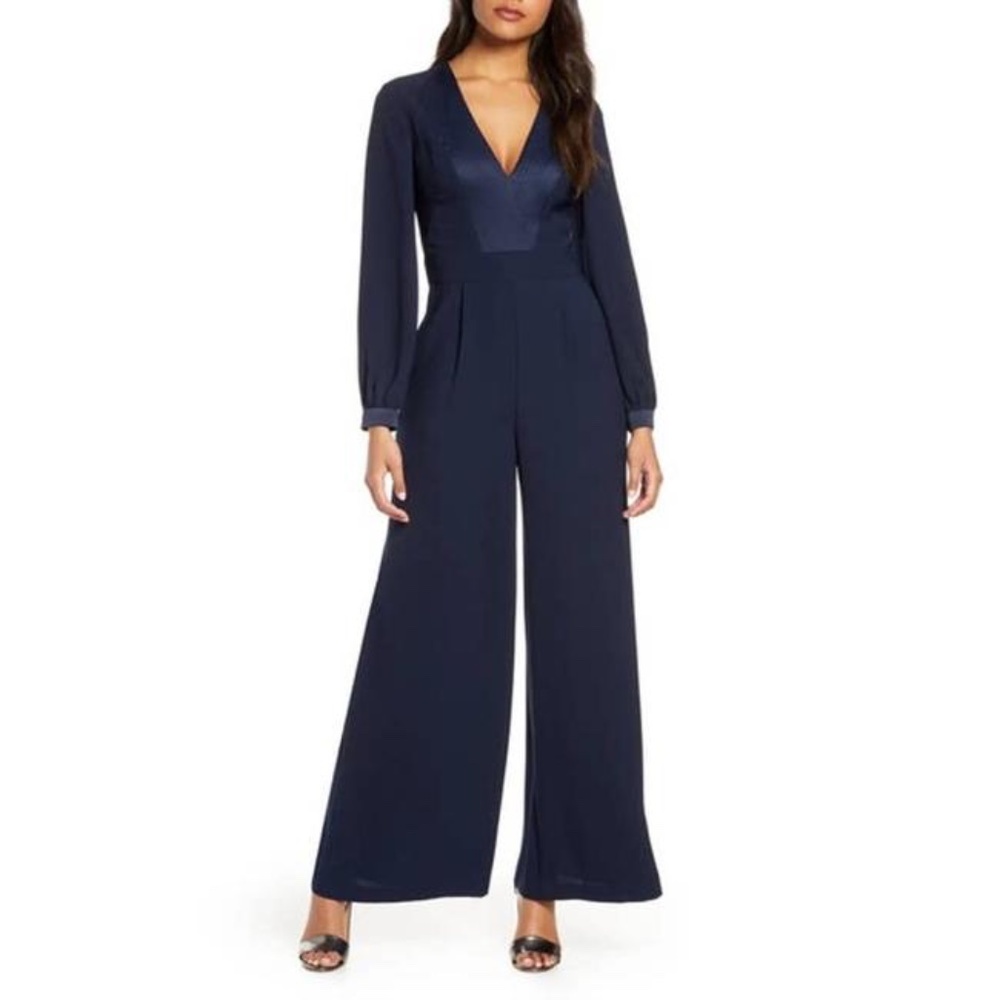 Eliza J long sleeve wide leg Navy blue jumpsuit